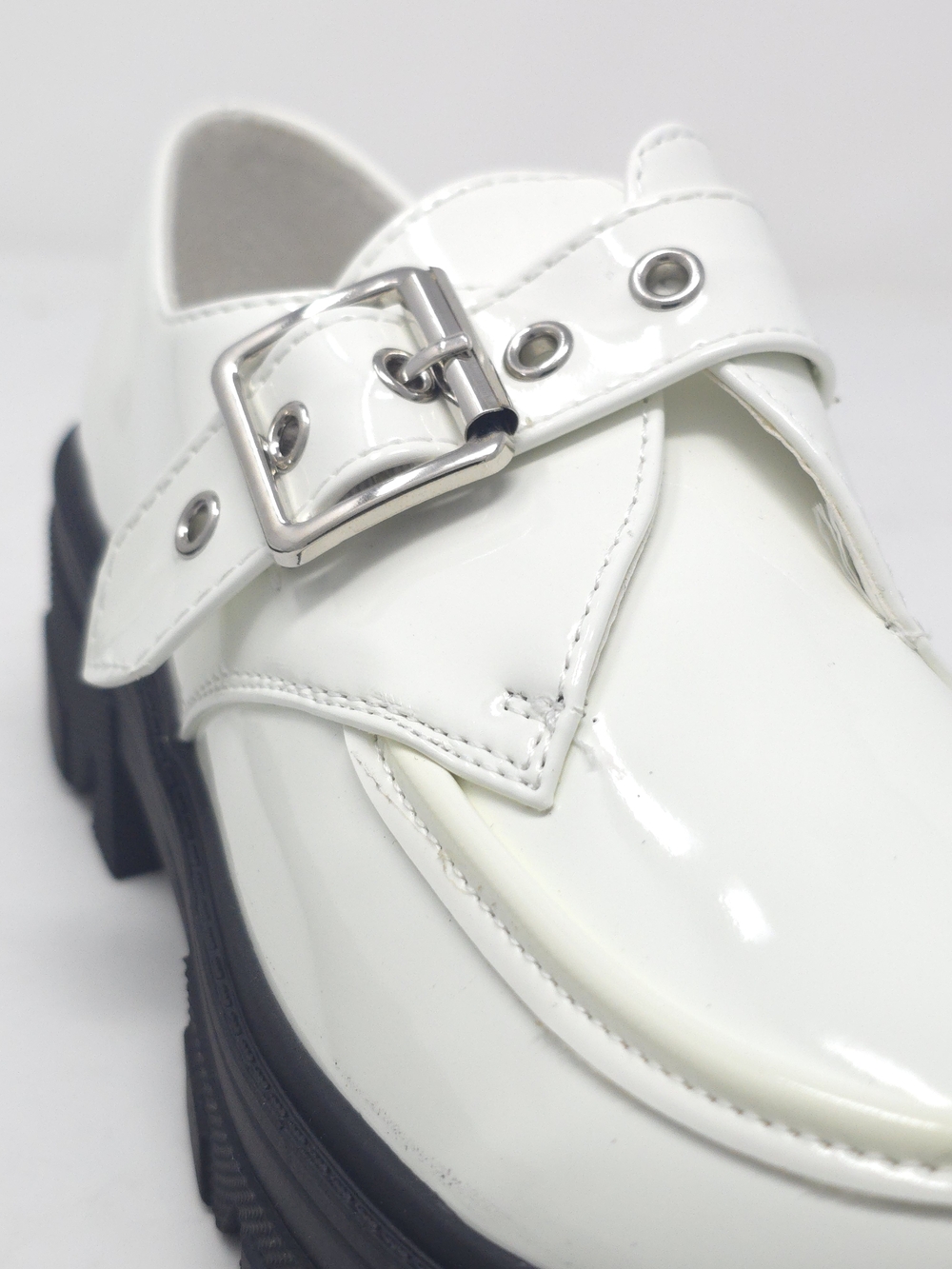 White Chunky Platform Loafers Buckle Strap Lug Sole Slip On Casual Trendy - Picture 6 of 9